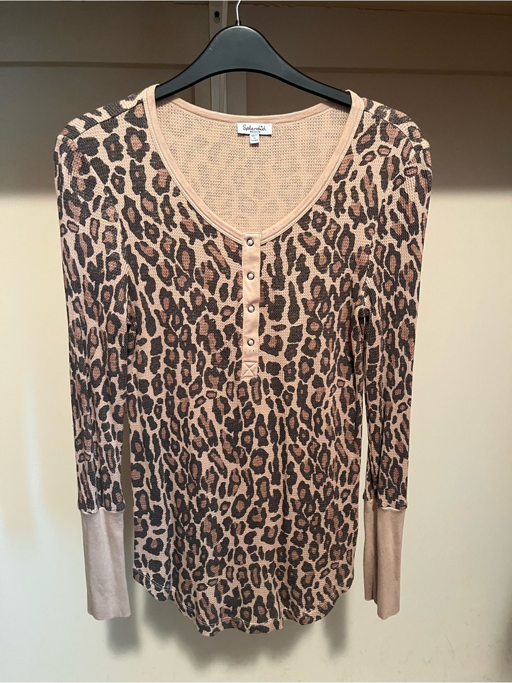 Splendid Beige and Black Leopard-Print Long Sleeve Henley